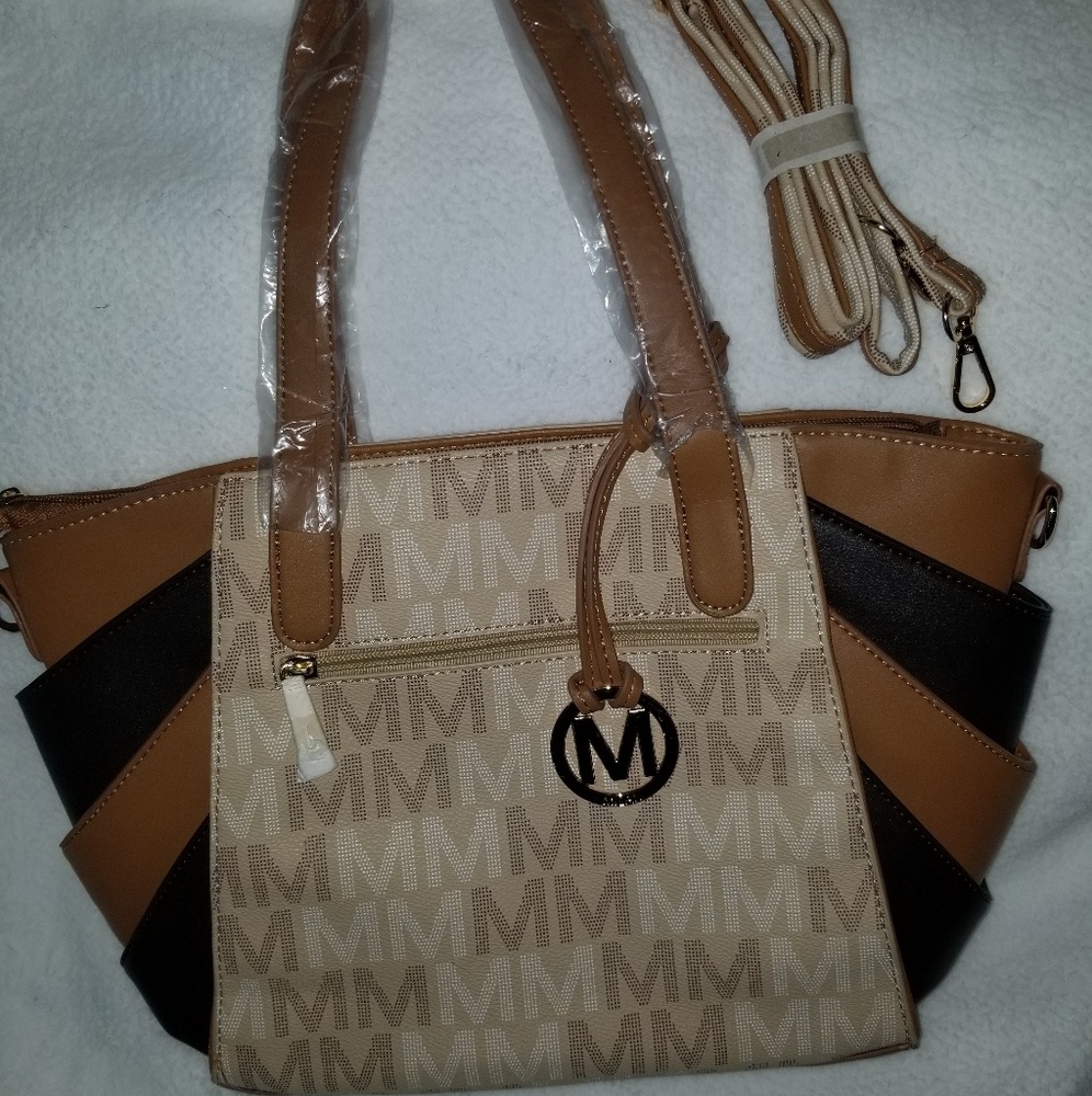 MKF Brown & Black Draped Side Tote